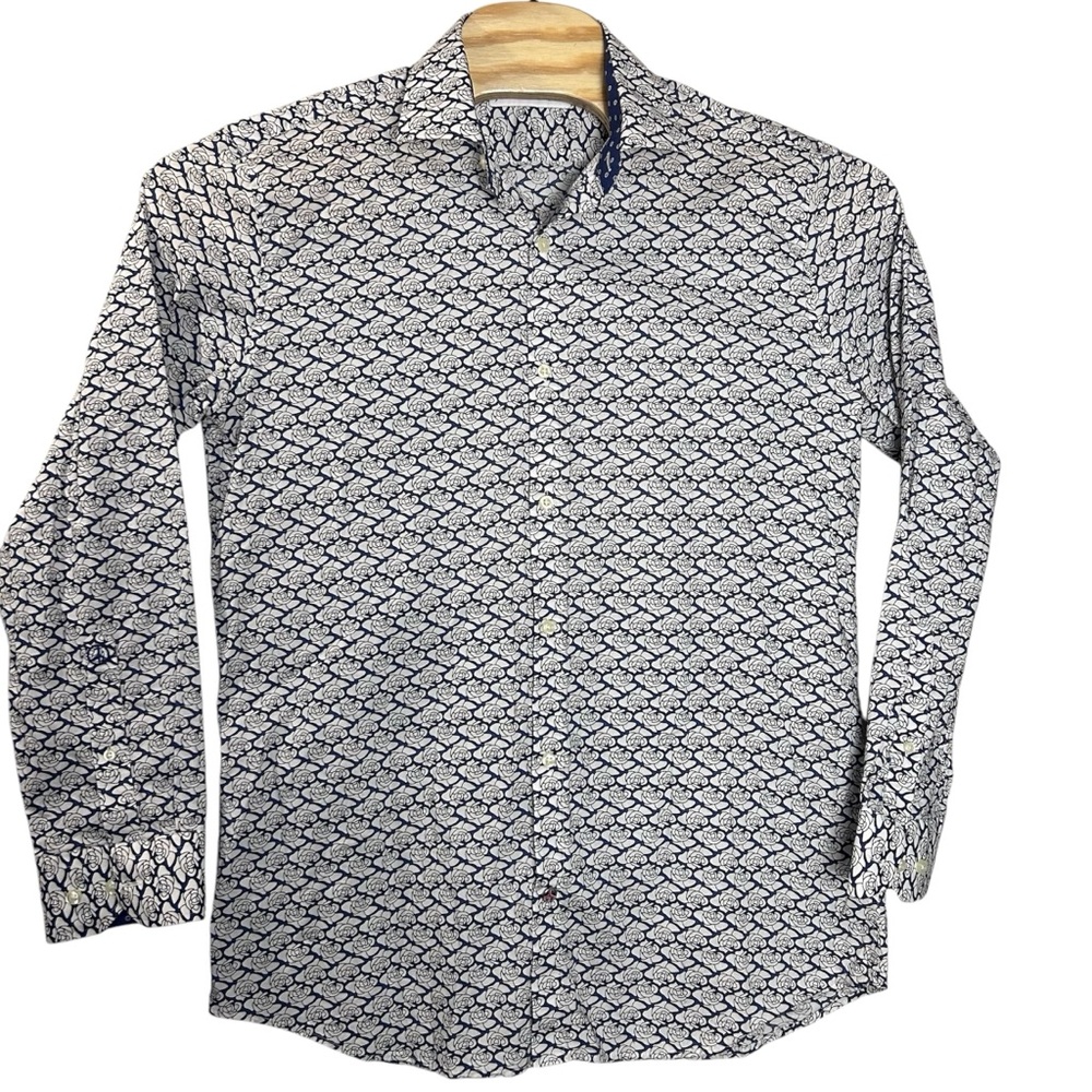 John‎ Lennon Shirt Mens Large Floral Flip Cuff Long Sleeve Peace Geometric Art